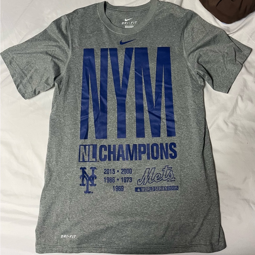 New York Mets 2015 NL CHAMPS World Series Grey Mens Small T-Shirt Nike Dri-Fit